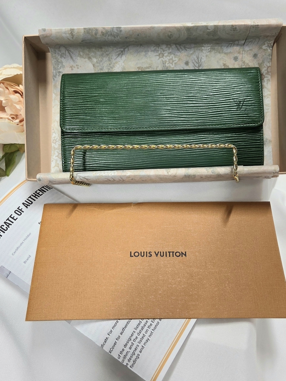 Louis Vuitton Textured Epi Leather Wallet w/ Gold Chain